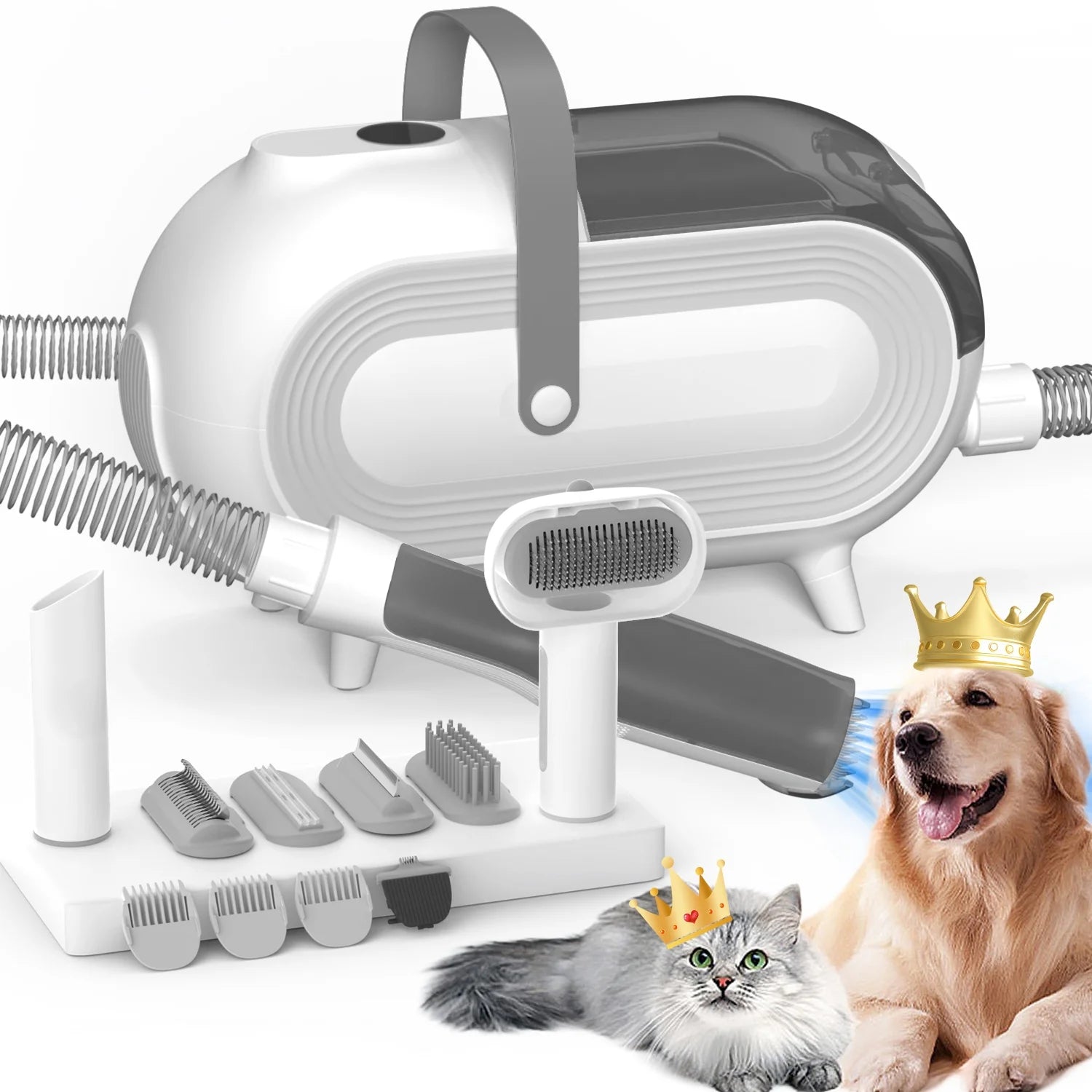 Dog Hair Vacuum, 7 in 1 Low Noise Pet Grooming Kit, Cat Hair Trimmer 2L Large Capacity Dog Groom Vacuum Cleaners for Shedding Pet Hair, Home Cleaning, Grey