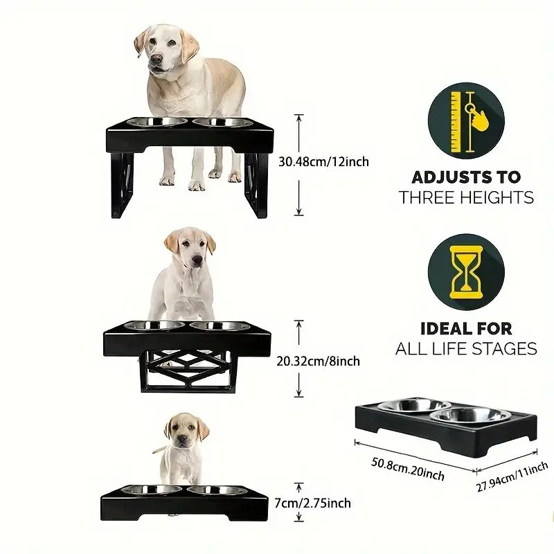 Stainless Steel Dog & Cat Double Bowl with Lifting Rack