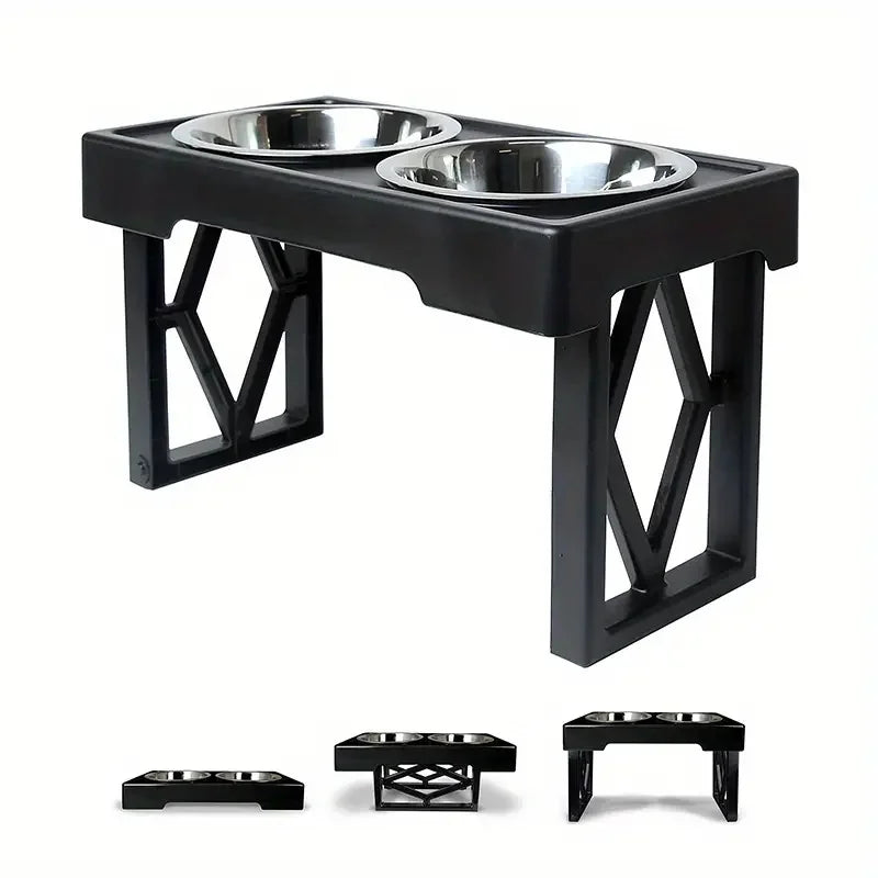 Stainless Steel Dog & Cat Double Bowl with Lifting Rack